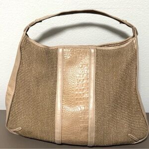Talbots Satchel Snakeskin Leather Olefin Beige Shoulder Bag Hobo Knit